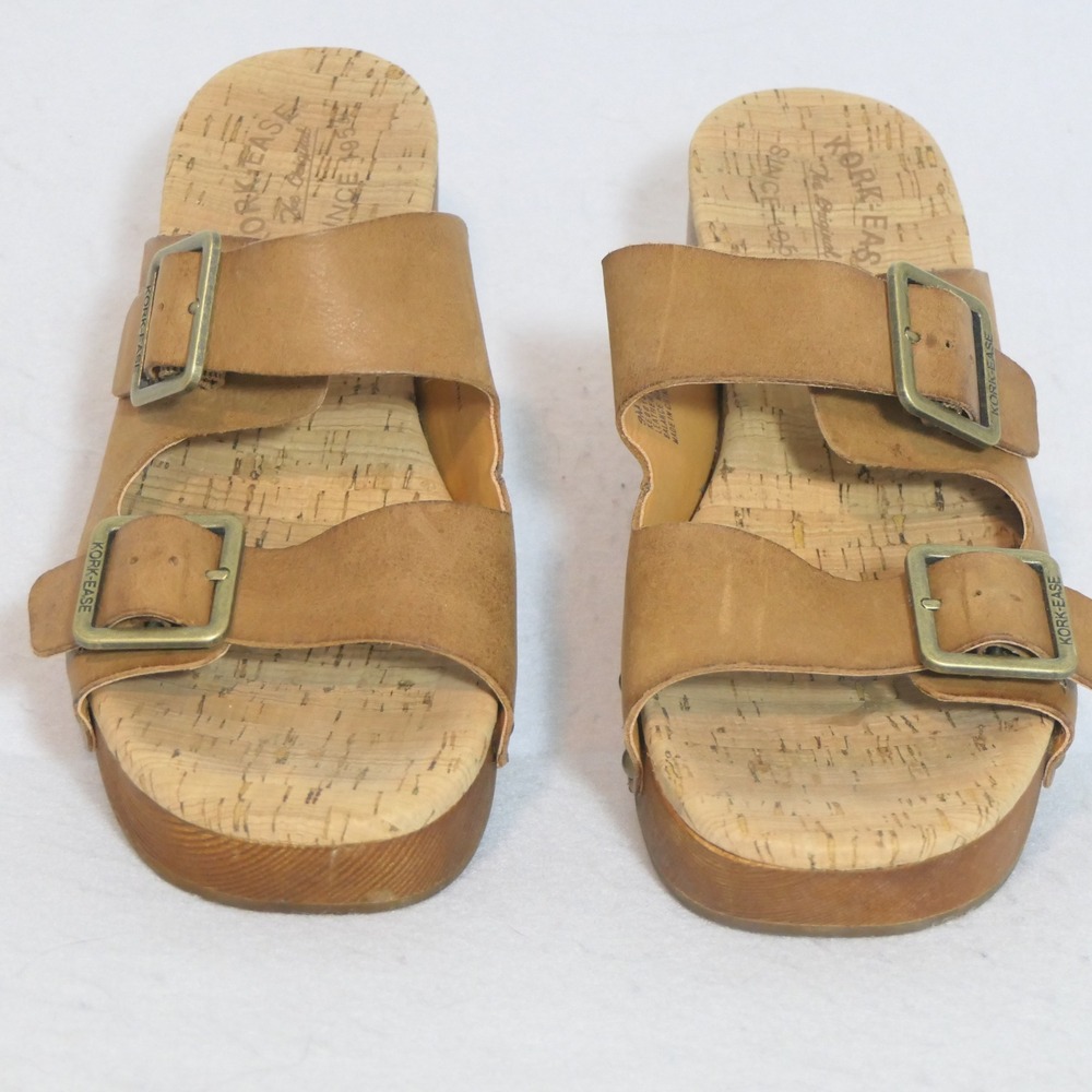 Kork-Ease Women Sandals 9 Tan Leather Platform Slide KE0010606 Boho Retro Earthy
